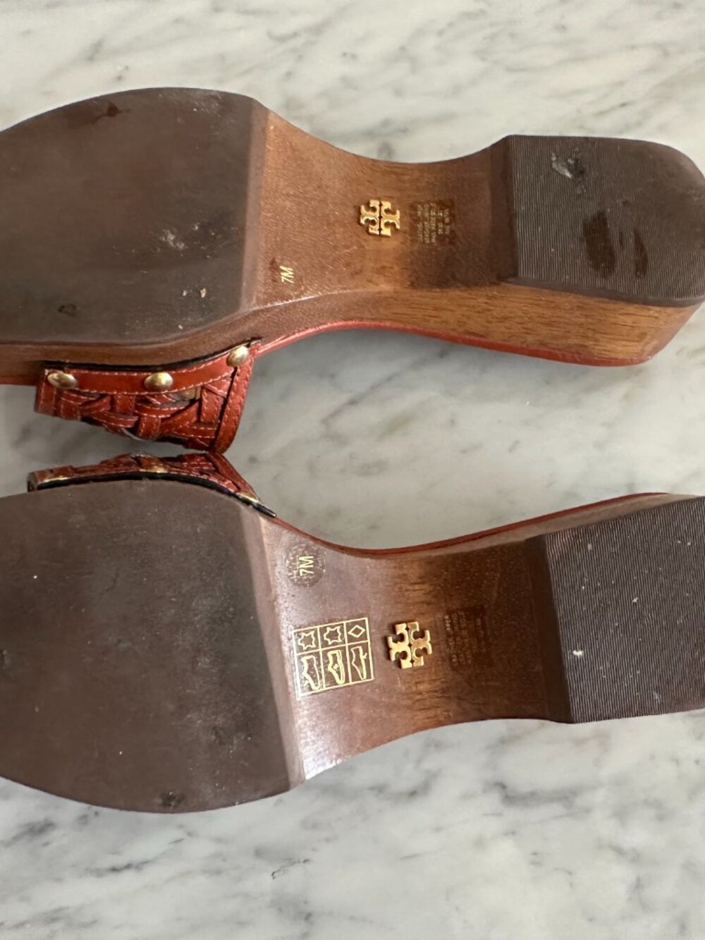 Tory Burch Brown Basketweave Leather Clog Size 7 - Picture 3 of 7